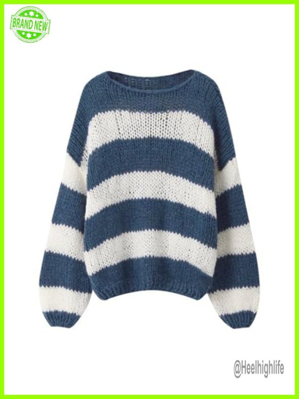 Oversized Striped Knit Sweater Long Sleeve Crew Neck Pullover Y2K Preppy